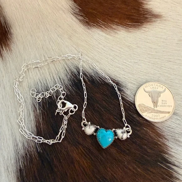 ❤️Kingman Heart Turquoise & Wild Horse Jasper 16+2” Adjustable Sterling Necklace - Picture 5 of 16